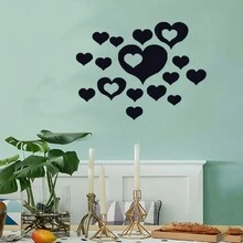 1套/共16個黑色心形牆面裝飾,立體亞克力鏡牆貼紙,適用於客廳臥室創意背景裝飾畫,自粘鏡子 - 黑色 - 查看 3