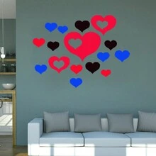 1套/共16個黑色心形牆面裝飾,立體亞克力鏡牆貼紙,適用於客廳臥室創意背景裝飾畫,自粘鏡子 - 黑色 - 查看 5