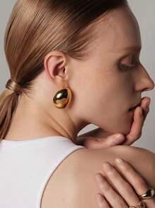 1對簡單的c形橢圓形耳釘,適合女性日常佩戴 - 銀色 - 查看 6