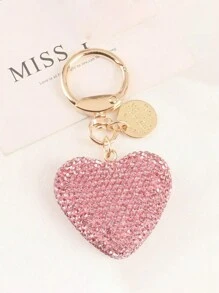 1 件水钻心形纯色包包饰物钥匙扣钥匙圈吊坠礼物，背包钱包吊坠小礼物时尚金属包包饰物旅行配件，带金属挂扣，小巧轻便，汽车钥匙圈装饰汽车吊坠 - 粉色 - 查看 1