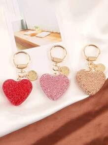 1 件水钻心形纯色包包饰物钥匙扣钥匙圈吊坠礼物，背包钱包吊坠小礼物时尚金属包包饰物旅行配件，带金属挂扣，小巧轻便，汽车钥匙圈装饰汽车吊坠 - 粉色 - 查看 2