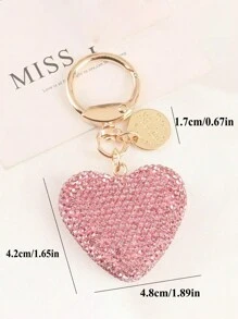 1 件水钻心形纯色包包饰物钥匙扣钥匙圈吊坠礼物，背包钱包吊坠小礼物时尚金属包包饰物旅行配件，带金属挂扣，小巧轻便，汽车钥匙圈装饰汽车吊坠 - 粉色 - 查看 3