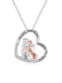 1 pieza Collar con colgante en forma de corazón de plata 925 decorado con la frase "siempre mi hermana, por siempre mi amiga", un regalo festivo y de uso diario ideal para mujeres en San Valentín