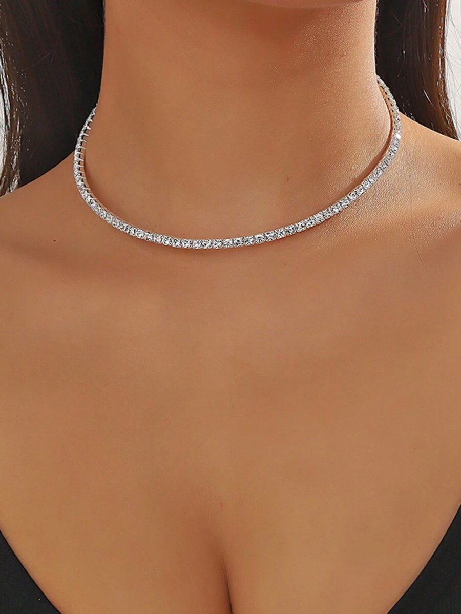 1pc Women Full Rhinestone Choker Necklace, Formal Evening Wear Accessories