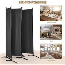 4-Part Room Divider, 173 Cm High Folding Screen With Metal Frame, Folding Privacy Screen For Living Room, Bedroom & Office - Black - View 4