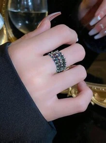 1 Pieza - Brazalete De Anillo Retráctil Mágico De Diamante Ab- Color, Se Puede Convertir En Brazalete Deformable De Cobre Con Dos Anillos - Multicolor - Ver 8