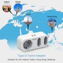 TESSAN Adaptador Enchufe Ingles a Español con Triple Enchufes, Adaptador Enchufe UK Irlanda, Ingles, Escocia, Maldivas, Adaptador Tipo g con 3 Tomas y 2 USB, Adaptador UK, Adaptador Enchufe Ingles - Gris - Ver 2