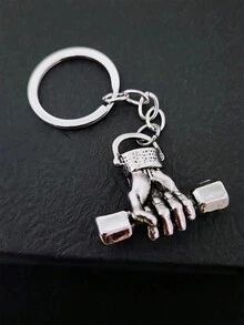 時尚復古單手啞鈴鑰匙扣鑰匙圈吊墜 - 黑與白 - 查看 3