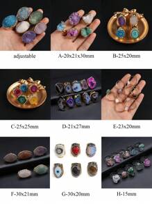 1只隨機顏色精美的天然石頭橢圓形水晶芽可調節戒指,迷人的女士男士珠寶飾品,適用於送禮