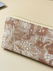 1個pu皮質時尚拉鍊長夾,適用於女性日常使用或送禮日期 - 棕色 - 查看 8