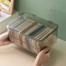 1個翻蓋式透明收納盒,可存放手機殼、防塵大容量桌面收納盒,有蓋子適用於雜物、口罩 - 透明黑 - 查看 1