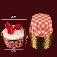 Miliocry 25入組帶蓋杯形蛋糕紙套,耐高溫防油紙托盤,金色和銀色鋁箔與蕾絲及摺疊邊緣杯形紙杯 - 紅色 - 查看 2