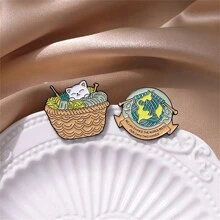 5 件/套溫暖紗線球琺瑯別針訂製手工製作愛心胸針翻領徽章有趣的珠寶禮物送給朋友 - 綠色 - 查看 6