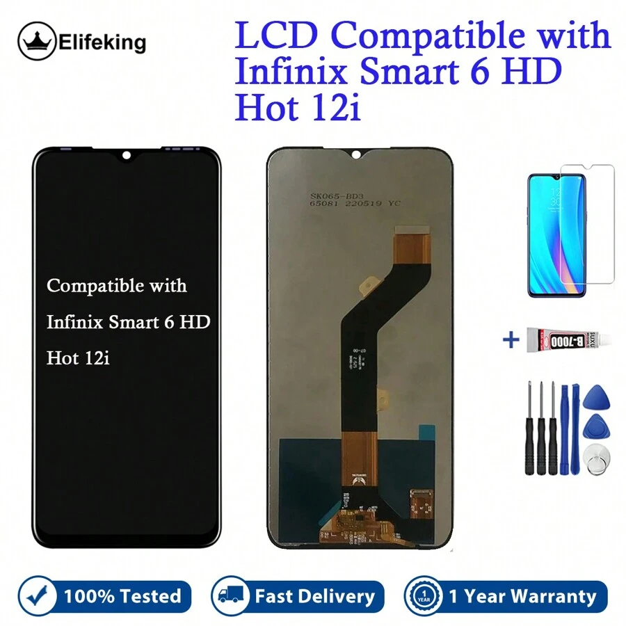 Infinix Smart 6 Hd X6512顯示屏幕觸控數字組件組裝lcd替換 - 黑色不含框 - 查看 1