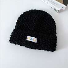 Thickened Green Knitted Hat With Chunky Yarn & Loose Design To Make Your Face Look Smaller, Keep Warm In Autumn And Winter - Black - View 3