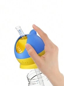 兒童可重複使用吸管水瓶,帶肩帶,便攜式運動水瓶 400 毫升,清涼夏日 - 1 件 - 藍色 - 查看 2