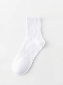 5雙男女士純色透氣吸汗中筒高筒船型襪 - 白色 - 查看 7