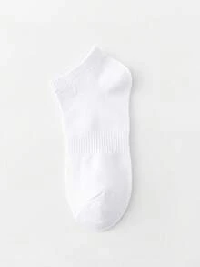 5雙男女士純色透氣吸汗中筒高筒船型襪 - 白色 - 查看 6
