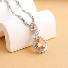 1pc Copper Luxury Fashionable Personalized Big Teardrop Shaped Pendant Sweater Chain For Women, Festival Gift - Multicolor - View 13