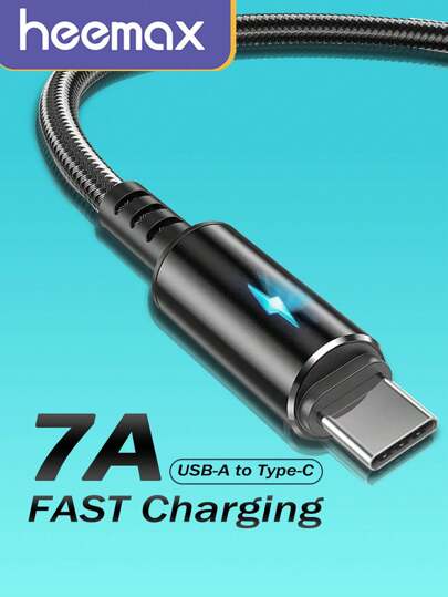 Type C 数据线 120W 超级快速充电线 尼龙编织充电器 USB 数据线 适用于荣耀 OPPO QC3.0 快速充电线 适用于小米 三星手机配件 USB C 数据线 (黑色)