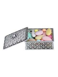 歐式鍍金長方形塑膠盒創意鏤空糖盒電鍍包裝盒寶盒造型糖盒 - 銀色 - 查看 3