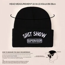 1入組show刺繡情侶針織帽,y2k風格中性貝雷帽,輕盈保暖冬季帽,適合休閒運動和滑雪 - 灰色 - 查看 3