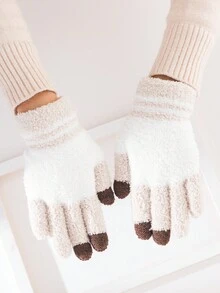 1 双女士冬季手套，手指手套，保暖防风，适合户外、骑行、卡其色 - 卡其色 - 查看 5