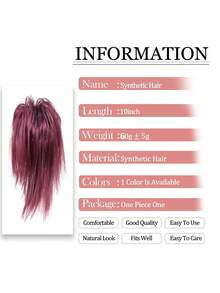 直髮髮髻接髮,合成假髮 全短馬尾髮髻接髮 彈性髮髻 女式髮髻 簡易髮髻 爪夾 馬尾假髮 女式帶夾髮髮箍 - 酒紅色 - 查看 4