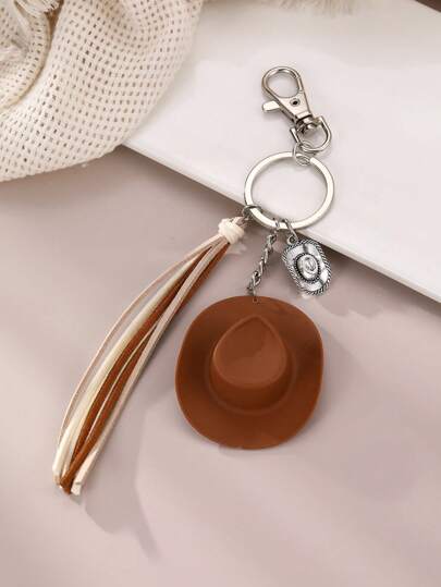 1pc Western Cowboy Keychain With Multi-Color Cowboy Hat, Cow Print Hat, Tassel Pendant, Suitable For Teens, Girls, And Teachers, For Parties, Festivals, And As Birthday, Valentine's Day, And Other Occasion Gifts Boho Car Accessories Bag Charm School Cute Goth Y2k Bag Accessories Lanyards With Id Holder Car Accessories Bag Charms
