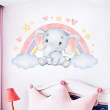 BRUP 卡通彩色吊带兔子气球爱心墙贴适用于卧室客厅儿童房家居装饰墙贴花，贴纸，墙贴花，乙烯基贴花用于家居装饰，春季装饰品让您的家焕然一新，拉玛装饰贴纸 - 彩色 - 查看 5