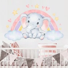 BRUP 卡通彩色吊带兔子气球爱心墙贴适用于卧室客厅儿童房家居装饰墙贴花，贴纸，墙贴花，乙烯基贴花用于家居装饰，春季装饰品让您的家焕然一新，拉玛装饰贴纸 - 彩色 - 查看 2