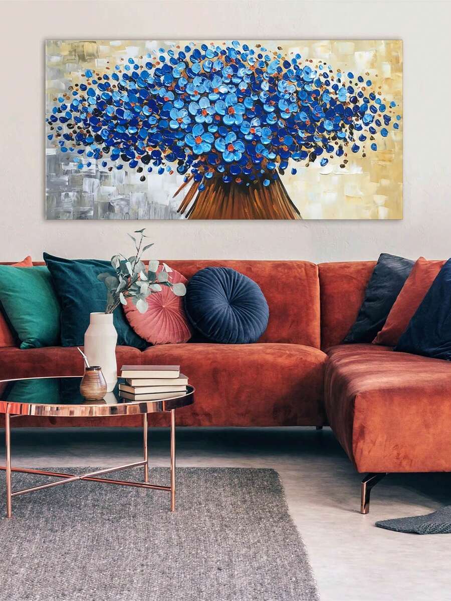 1入組藍色花卉油畫牆藝術海報,高清畫面印刷,防水油畫布牆藝術,現代抽象植物牆畫,非常適合客廳臥室和家居裝飾,精美禮物,無框畫 - 藍色 - 查看 1