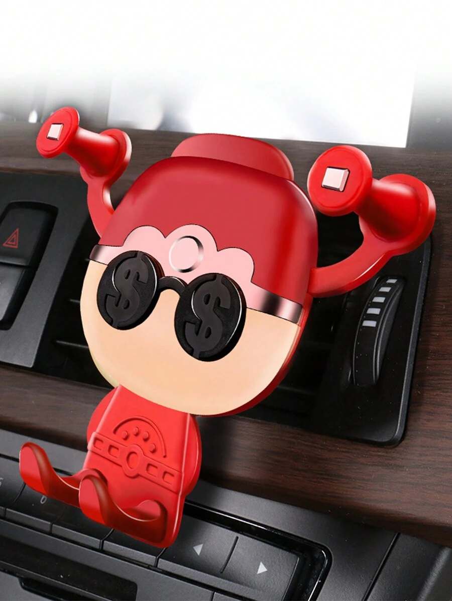 1pc Car Phone Holder Mount With Caishen Pattern For Air Vent, Navigation Stand For Car - Red - View 1