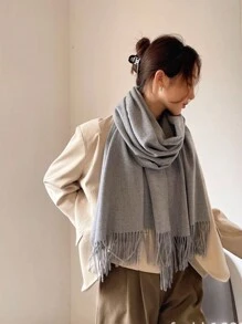 1pc Solid Color Women's Scarf Multi-Purpose Thin Shawl For Beach, Vacation And Sun Protection - Light Grey - View 8