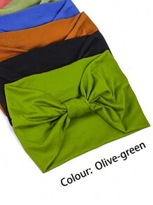 1入組女款橄欖綠色寬邊簡約打結高彈性吸汗透氣瑜伽頭帶,適用於運動 - 橄欖綠 - 查看 2