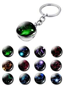 12星座銀河發光水晶球鑰匙扣,情人節創意禮物,適用於包裝飾 - 彩色 - 查看 8