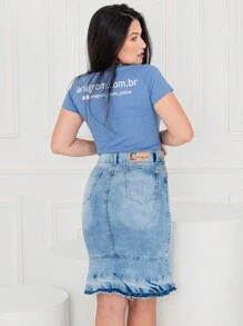 Women Denim Skirts - Rửa nhẹ - Xem 4