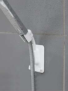 1个360°旋转花洒支架，可调节自粘式壁挂花洒支架，带2个挂钩，SPA浴室通用浴室配件浴室工具 - 白色 - 查看 1