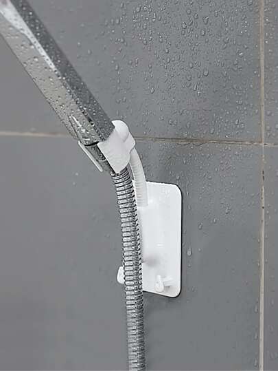 1pc 360° Shower Head Holder, Adjustable Self-Adhesive Wall Mounted Shower Head Bracket With 2 Hooks Stand, SPA Bathroom Universal
