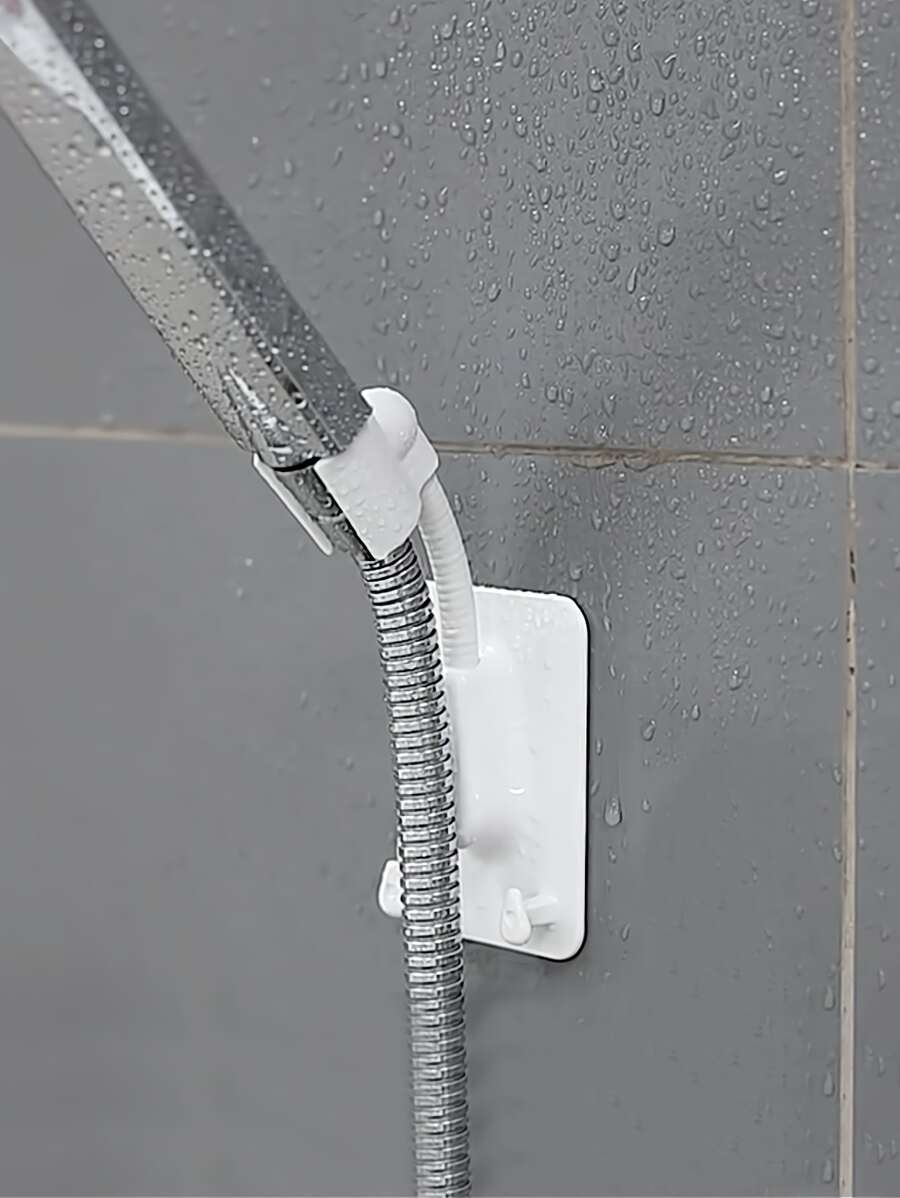 1个360°旋转花洒支架，可调节自粘式壁挂花洒支架，带2个挂钩，SPA浴室通用浴室配件浴室工具 - 白色 - 查看 1