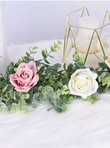 1 pièce/2 pièces/3 pièces, 70,86 pouces/5,9 pieds Décoration de maison Vignes de table artificielles, Couronne de fleurs d'eucalyptus vert avec feuilles d'eucalyptus dollar d'argent et couronne de fleurs de souffle de bébé. Fleurs et vignes artificielles en plastique. Saint-Valentin, Cadeau