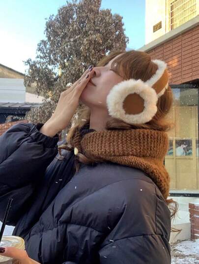 1pc Khaki Color Warm Earmuff Suitable For Outdoor & Daily Wear In Autumn And Winter For Skiing & Keeping Warm Halloween
