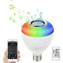 Control de bombilla LED Bluetooth para reproducir música, foco de altavoz que cambia de color RGB, control remoto para fiestas, hogar, decoraciones navideñas - Blanco - Ver 2