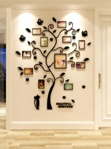 3D 照片树与猫亚克力墙贴 DIY 家庭相框树 适用于客厅艺术家居装饰墙贴花、贴纸、墙贴花、乙烯基贴花用于家居装饰、春季装饰品让您的家焕然一新、节日装饰贴纸礼物生日毕业 - 黑色 - 查看 4