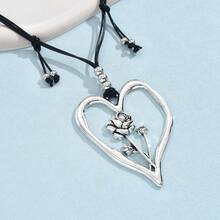 時尚復古戲劇性大型心形中空花卉設計12星座花誕生石吊墜項鍊,適合日常穿著和派對,作為友誼禮物 - 黑色 - 查看 15