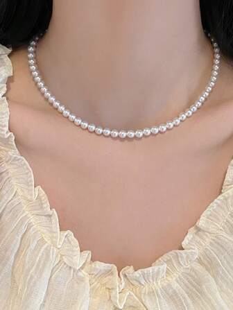 假珍珠銀色項鍊婚禮新娘飾品