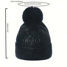 European And American Style Knit Hat With Metallic Shiny Pom Pom For Autumn And Winter, Gold-Threaded - Silver - View 2