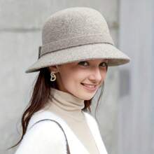 Chapéu de Balde de Malha Coreano Feminino com Calor e Chapéu de Presente de Malha Lady Versátil, Chapéu de Feltro de Maré Elegante de Outono e Inverno