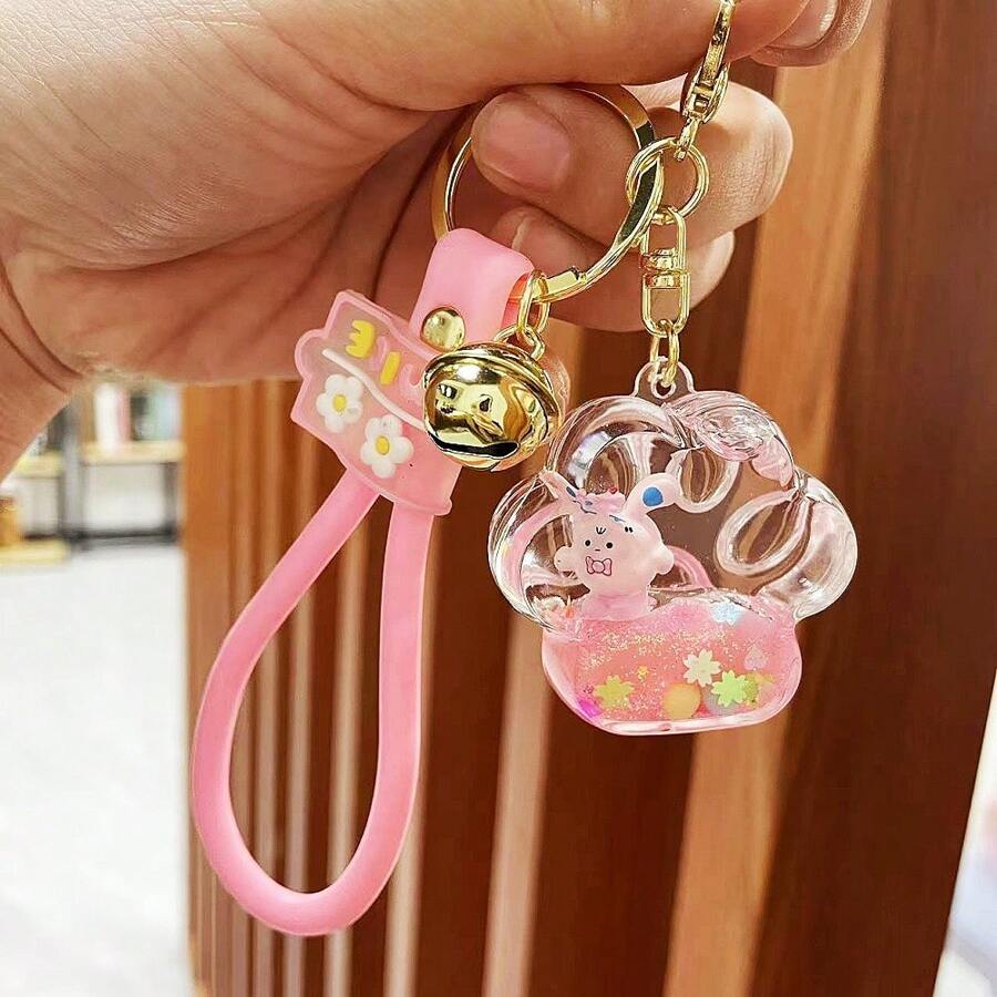 1入組流沙鑰匙圈女孩女人液態貓爪形浮動可愛動物液態瓶吊墜情侶禮物提袋吊墜車內擺件生日禮物派對禮品假日禮品掛牆裝飾珠寶配件 - 粉色 - 查看 1