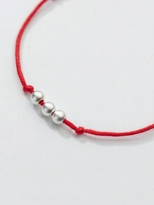 HuooNew 1pc Minimalist 925 Sterling Silver Woven Red Rope Bracelet, Adjustable, Suitable For Daily Wear And Diy - Red - View 3